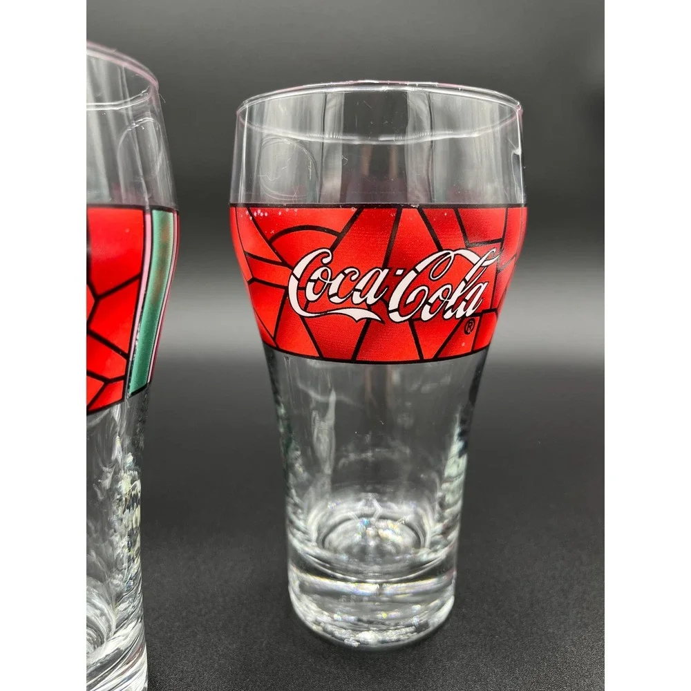 Vintage Coca Cola Stained Glass Set - Christmas Coke Glasses